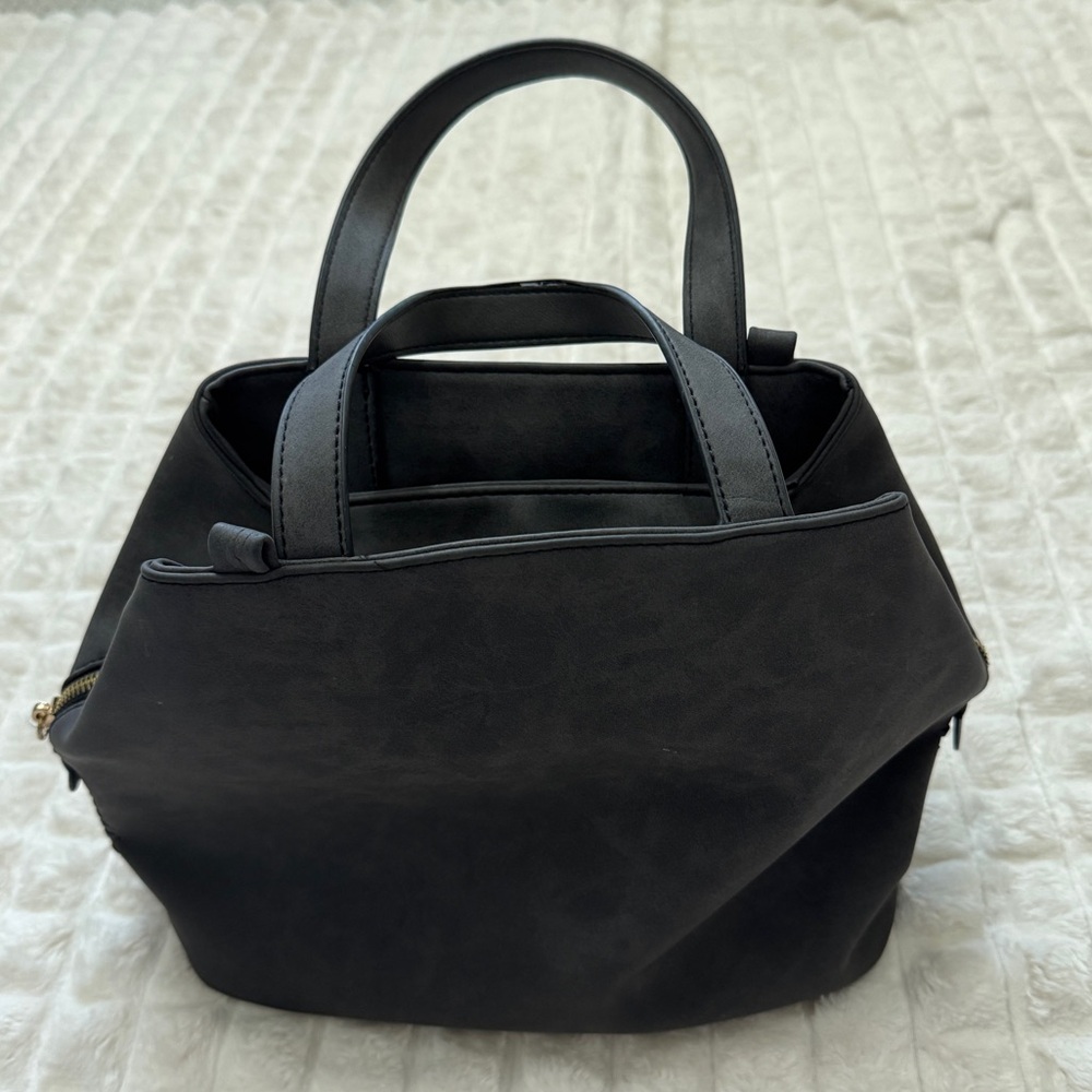 Free People Gray Suede Leather Double Strap Handbag ~ Classic Career Organizer